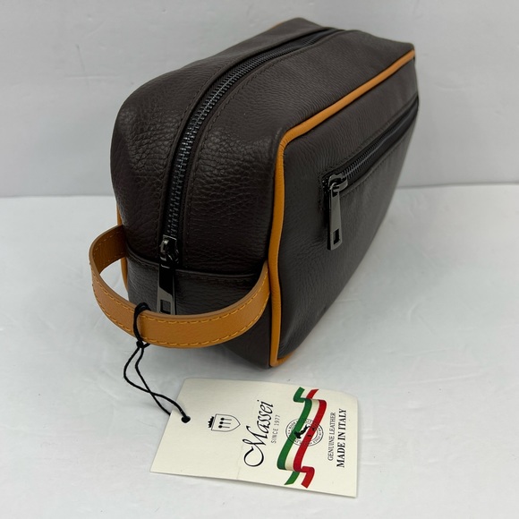 MASSEI, GENUINE LEATHER, MADE IN ITALY, MEN’S TOILETRY BAG,HAND MADE BROWN & TAN - Picture 4 of 16